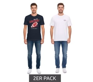 2er Pack U.S. SPORT AMERICA Herren T-Shirt Basic Baumwoll-Shirt Rundhals-Shirt Kurzarm Blau/Weiß