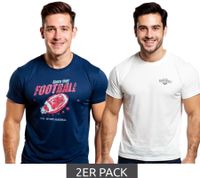 2er Pack U.S. SPORT AMERICA Herren T-Shirt Basic Baumwoll-Shirt Rundhals-Shirt Kurzarm Blau/Weiß