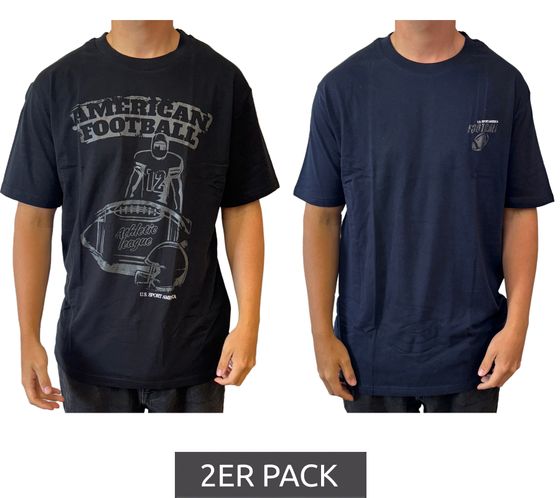 2er Pack U.S. SPORT AMERICA Herren T-Shirt Basic Baumwoll-Shirt Rundhals-Shirt Kurzarm Blau/Schwarz