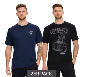 2er Pack U.S. SPORT AMERICA Herren T-Shirt Basic Baumwoll-Shirt Rundhals-Shirt Kurzarm Blau/Schwarz