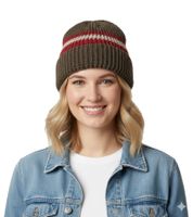 Elegante gorro de invierno de ganchillo, suave gorro de punto con rayas, gorro de algodón 7313GUY verde oliva/rojo/blanco