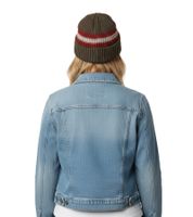 Elegante gorro de invierno de ganchillo, suave gorro de punto con rayas, gorro de algodón 7313GUY verde oliva/rojo/blanco