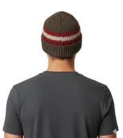 Elegante gorro de invierno de ganchillo, suave gorro de punto con rayas, gorro de algodón 7313GUY verde oliva/rojo/blanco