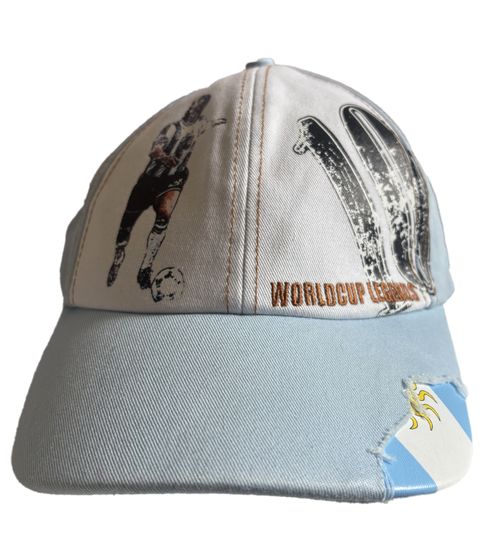 WORLDCUP LEGENDS Unisex Baseball-Cap im Argentinien-Design Baumwoll-Cap mit Diego Maradona-Print Curved-Brim-Cap Damaged-Look TC123029WCL Blau/Weiß
