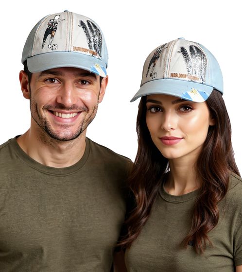 WORLDCUP LEGENDS Unisex Baseball-Cap im Argentinien-Design Baumwoll-Cap mit Diego Maradona-Print Curved-Brim-Cap Damaged-Look TC123029WCL Blau/Weiß