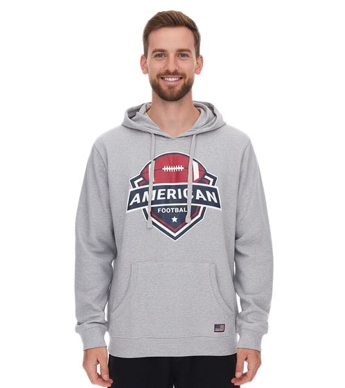 U.S. SPORT AMERICA Herren Hoodie mit Kapuze und großem Schriftzug Baumwoll-Hoodie Sommer-Pullover Freizeit-Hoodie Grau