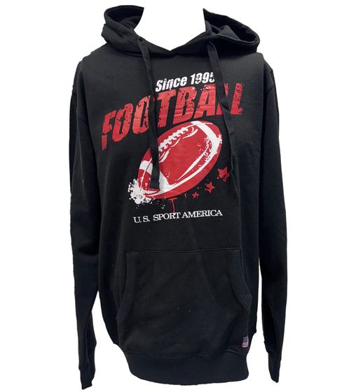 U.S. SPORT AMERICA Herren Hoodie mit Kapuze und großem Schriftzug Baumwoll-Hoodie Sommer-Pullover Freizeit-Hoodie Schwarz