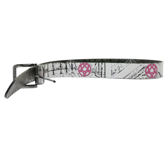 HIM Rockband Gürtel für Damen Einheitsgröße 100cm Echtleder-Gürtel mit beidseitigem Muster BT110925HIM3 Weiß/Pink