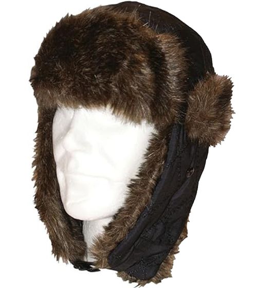 warme Mütze Damen und Herren Kopfbedeckung mit Kunstfell und Kinnverschluss BR157599PLB Schwarz