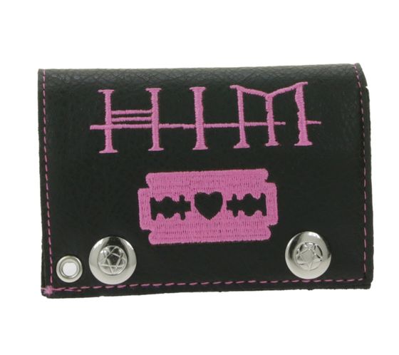 HIM Leder-Geldbörse mit pinkem Heartagram-Motiv Metalldruckknöpfen und Kette Rockiger Gothic-Style LW825951HIM0 Schwarz/Pink