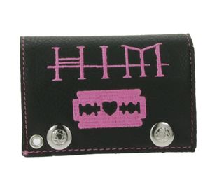 Portefeuille en cuir HIM avec motif Heartagram rose, boutons-pression et chaîne, style Rocky Gothic LW825951HIM0 Noir/Rose