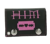 Cartera de cuero HIM con motivo de corazón rosa, cierres a presión metálicos y cadena, estilo gótico rockero LW825951HIM0 Negro/Rosa