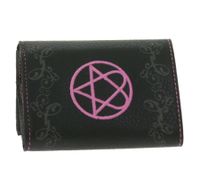 Cartera de cuero HIM con motivo de corazón rosa, cierres a presión metálicos y cadena, estilo gótico rockero LW825951HIM0 Negro/Rosa