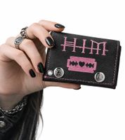 HIM Leather Wallet with Pink Heartagram Motif, Metal Snap Fasteners, and Chain, Rocky Gothic Style LW825951HIM0 Black/Pink