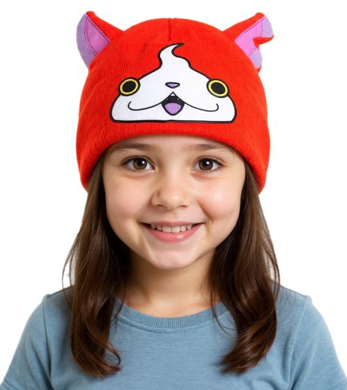 Yo-kai Watch Jibanyan Beanie - Berretto lavorato a maglia per bambini con orecchie KC472464YKW Arancione/Rosa