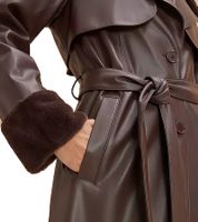 nachhaltiger Damen Lederimitat-Mantel mit Kunstfell Kragen Kunstleder-Jacke Herbst-Mantel 930388 Braun