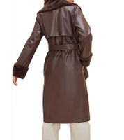 nachhaltiger Damen Lederimitat-Mantel mit Kunstfell Kragen Kunstleder-Jacke Herbst-Mantel 930388 Braun