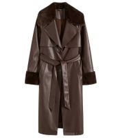 nachhaltiger Damen Lederimitat-Mantel mit Kunstfell Kragen Kunstleder-Jacke Herbst-Mantel 930388 Braun