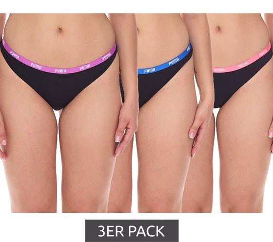 Lot de 3 strings PUMA pour femme, ensemble de sous-vêtements, slips en coton, 701224757 001 Noir