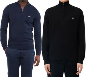 Lacoste Men's Classic Knit Sweater with Logo Embroidery, Long-Sleeved Sweater, AH1980, Black or Blue