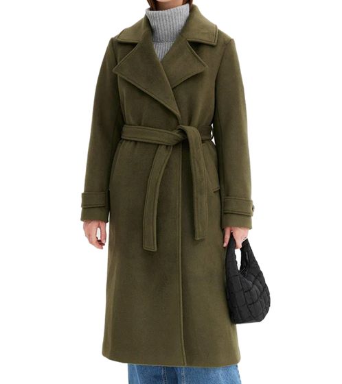 Damen Mantel in Wolloptik nachhaltiger Basic-Mantel mit Reverskragen Alltags-Jacke 907949 Olivgrün