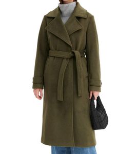 Damen Mantel in Wolloptik nachhaltiger Basic-Mantel mit Reverskragen Alltags-Jacke 907949 Olivgrün