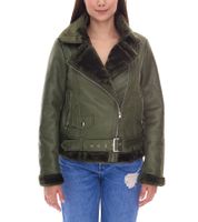 Veste motarde femme, veste mi-saison avec col à revers, veste en similicuir 923116 Vert