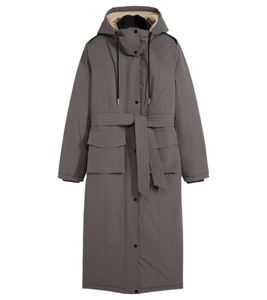 Damen Mantel mit Gürtel nachhaltiger Winter-Mantel mit Kapuze Outdoor-Jacke 956903 Dunkelgrau