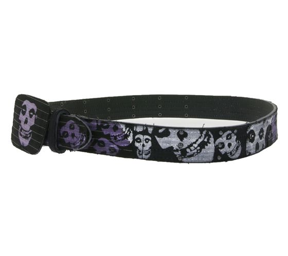 MISFITS Gürtel der Punk-Band für Damen und Herren im Destroyed Look mit Totenköpfen Freizeit-Gürtel BT109173MIS4 Schwarz/Weiß/Lila