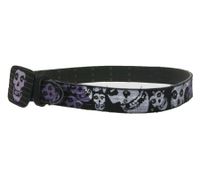Cinturón punk MISFITS para hombre y mujer con aspecto desgastado y calaveras. Cinturón informal BT109173MIS4. Negro/Blanco/Morado.