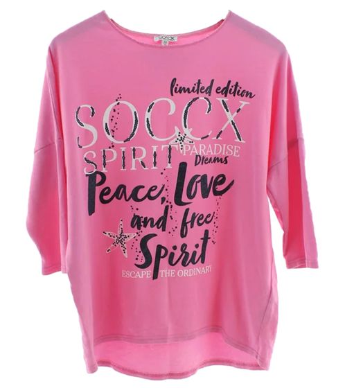 SOCCX Damen Oversized Sweatshirt mit Rundhals-Ausschnitt Alltags-Pulli SCU2100-3772 Rosa
