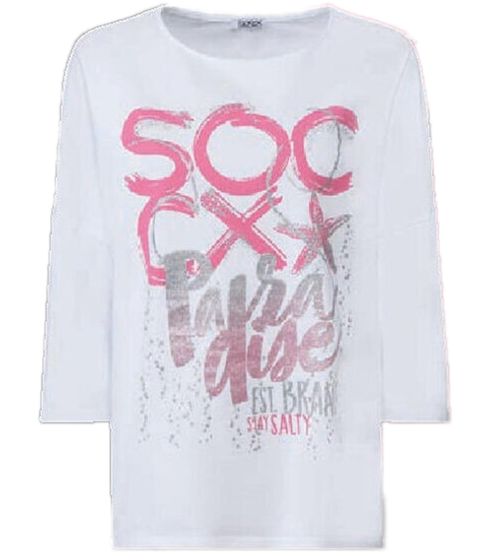 SOCCX Damen Oversized Sweatshirt mit Rundhals-Ausschnitt Alltags-Pulli 364387_2007 Weiß