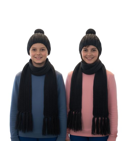 Hat and Scarf: Long Knitted Scarf for Children with Bobble Hat SF157827PLB Gray