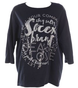 SOCCX Damen Oversized Sweatshirt mit Rundhals-Ausschnitt Alltags-Pulli SCU-2100-3772 Blau
