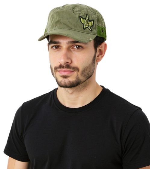 Cappellino unisex in cotone dal taglio militare con una vestibilità leggermente curva. Field Cap FC110821RJA, Verde Oliva
