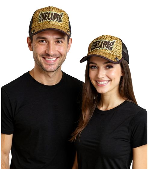 Sublime Unisex Trucker-Cap im Strohhut-Stil mit Logo-Stickerei stylische Baseball-Cap Fan-Artikel 8324SUB Beige/Braun