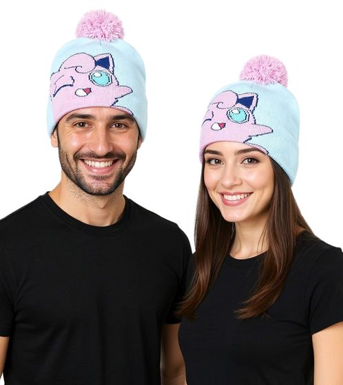 Berretto POKEMON con pompon nel design Jigglypuff. Cappello da gaming. Berretto lavorato a maglia. Merchandise per fan. KC160211POK Blu/Rosa