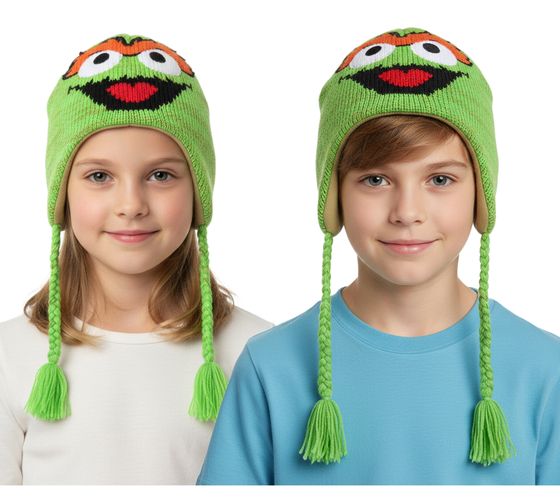 Berretto per bambini con trecce di Oskar the Trash di Sesame Street, colore verde KC148220SES