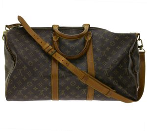 LOUIS VUITTON Vintage Keepall 50 con tracolla Monogram, borsa a tracolla in vera pelle marrone