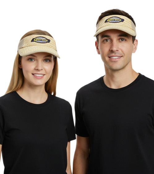 Cappellino con visiera unisex Corona Extra, elegante cappellino estivo con visiera parasole in paglia, 5369COR Beige
