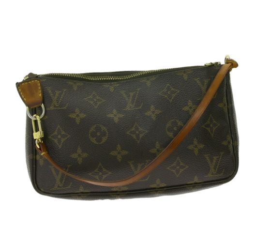 LOUIS VUITTON Vintage Pochette mit abnehmbaren Schulterriemen Monogram Echtleder Schultertasche Braun