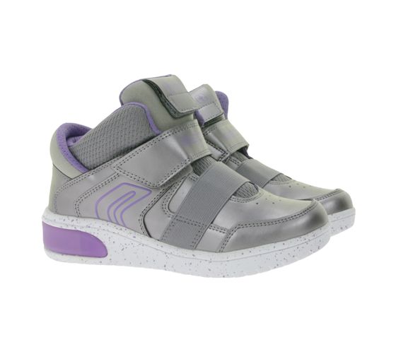 GEOX Respira XLED Kids' Everyday Sneakers with Breathable Sole, Mid-Cut Shoes with Velcro Fastener for Girls J848DA 0NF6K C1335 Silver/Lilac
