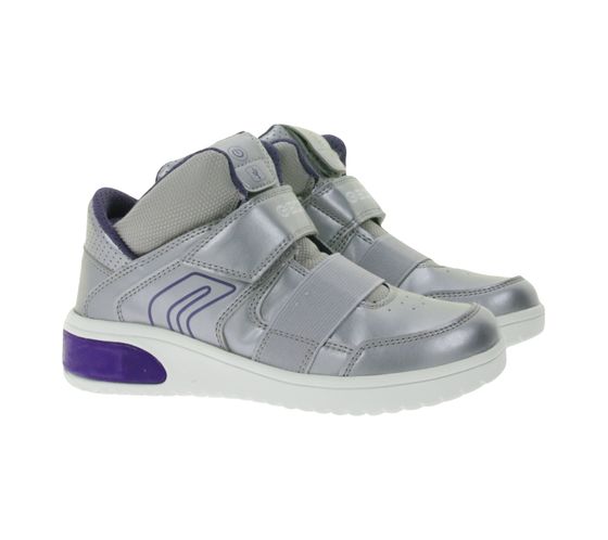 GEOX Respira XLED Kids' Everyday Sneakers with Breathable Sole, Mid-Cut Velcro Fastening Shoes for Girls J848DA 000NF C1284 Silver/Purple