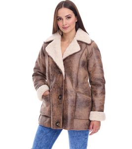 nachhaltige Damen Lederimitat-Jacke mit Kunstlammfell-Kragen Oversized-Jacke Große Größen 970065 Braun nachhaltige Damen Lederimitat-Jacke mit Kunstlammfell-Kragen Oversized-Jacke Große Größen 970065 Braun