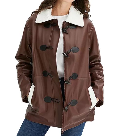 Veste en similicuir durable pour femme, veste de haute qualité avec col en fausse fourrure, 950444 Marron