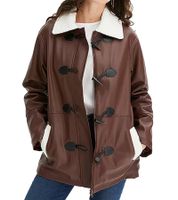 nachhaltige Damen Lederimitat-Jacke hochwertige Jacke mit Kunstfell-Kragen 950444 Braun