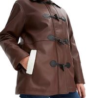 nachhaltige Damen Lederimitat-Jacke hochwertige Jacke mit Kunstfell-Kragen 950444 Braun