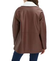 nachhaltige Damen Lederimitat-Jacke hochwertige Jacke mit Kunstfell-Kragen 950444 Braun