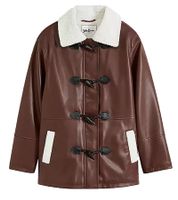 nachhaltige Damen Lederimitat-Jacke hochwertige Jacke mit Kunstfell-Kragen 950444 Braun