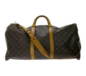 LOUIS VUITTON Vintage Keepall 55 mit Schulterriemen Monogram Second Hand Echtleder Umhängetasche Braun